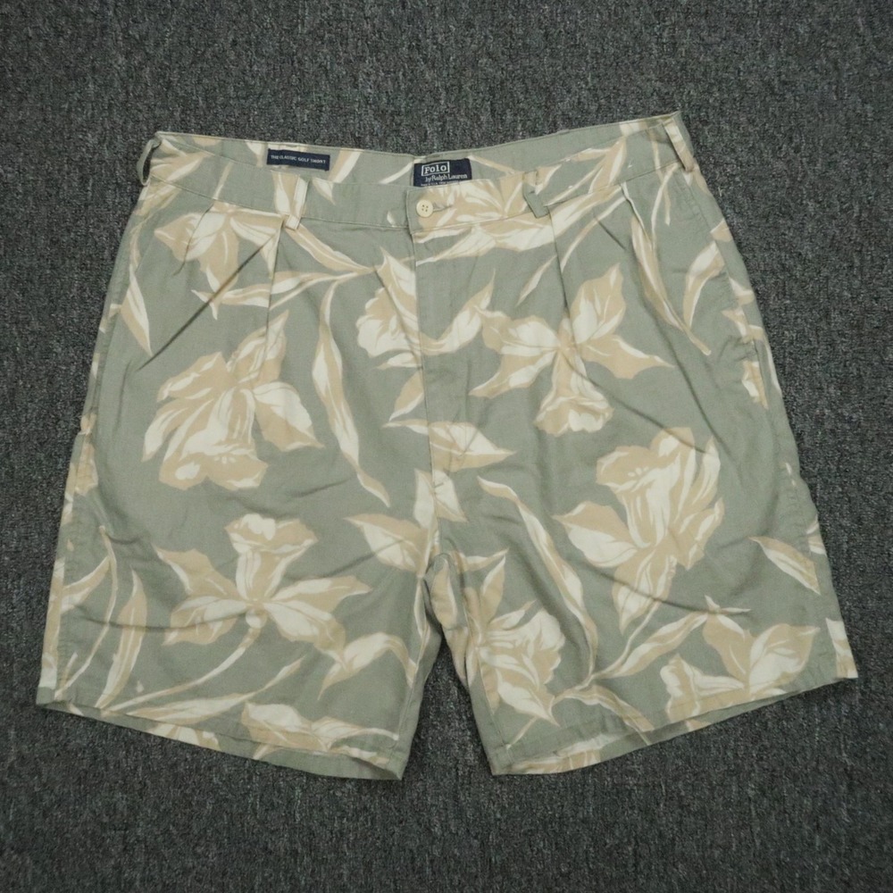 VINTAGE Polo Ralph Lauren Shorts Men 36 Green Classic Golf Two Pleat Pleated USA